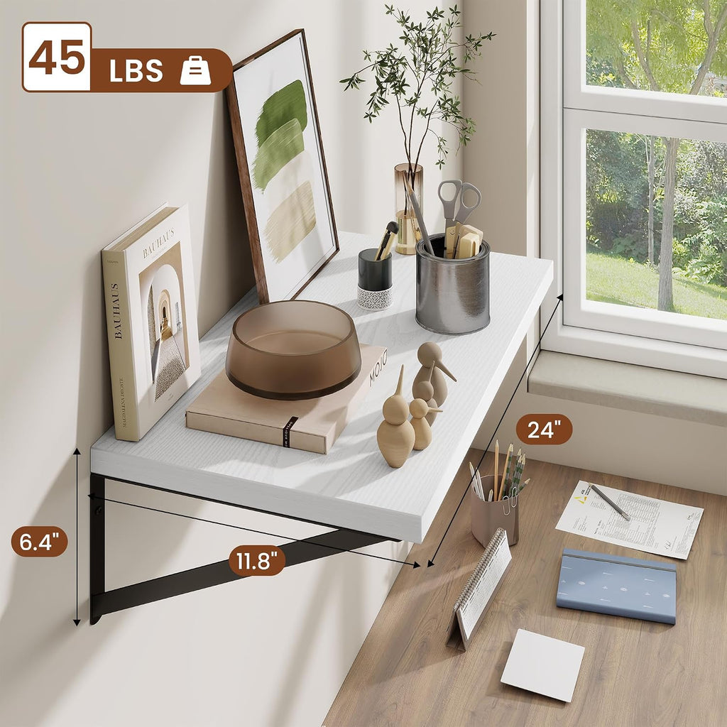 24" White Deep Floating Shelves Set of 2