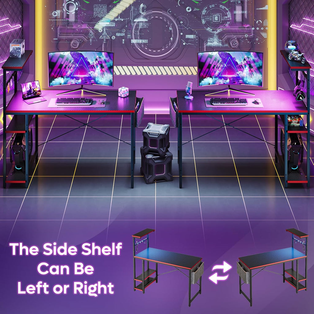 44" Black Gaming Desk with LED & Storage