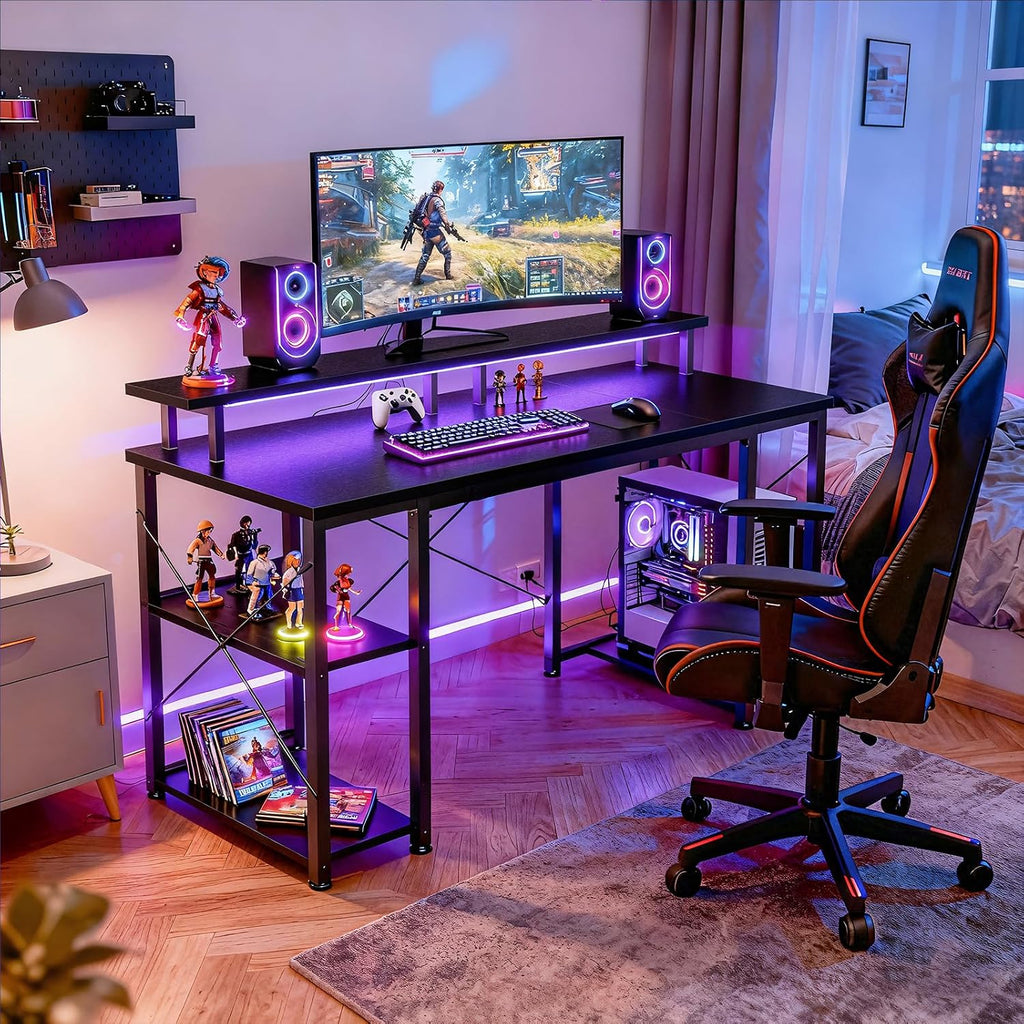 48" Black Gaming Desk with LED & Storage