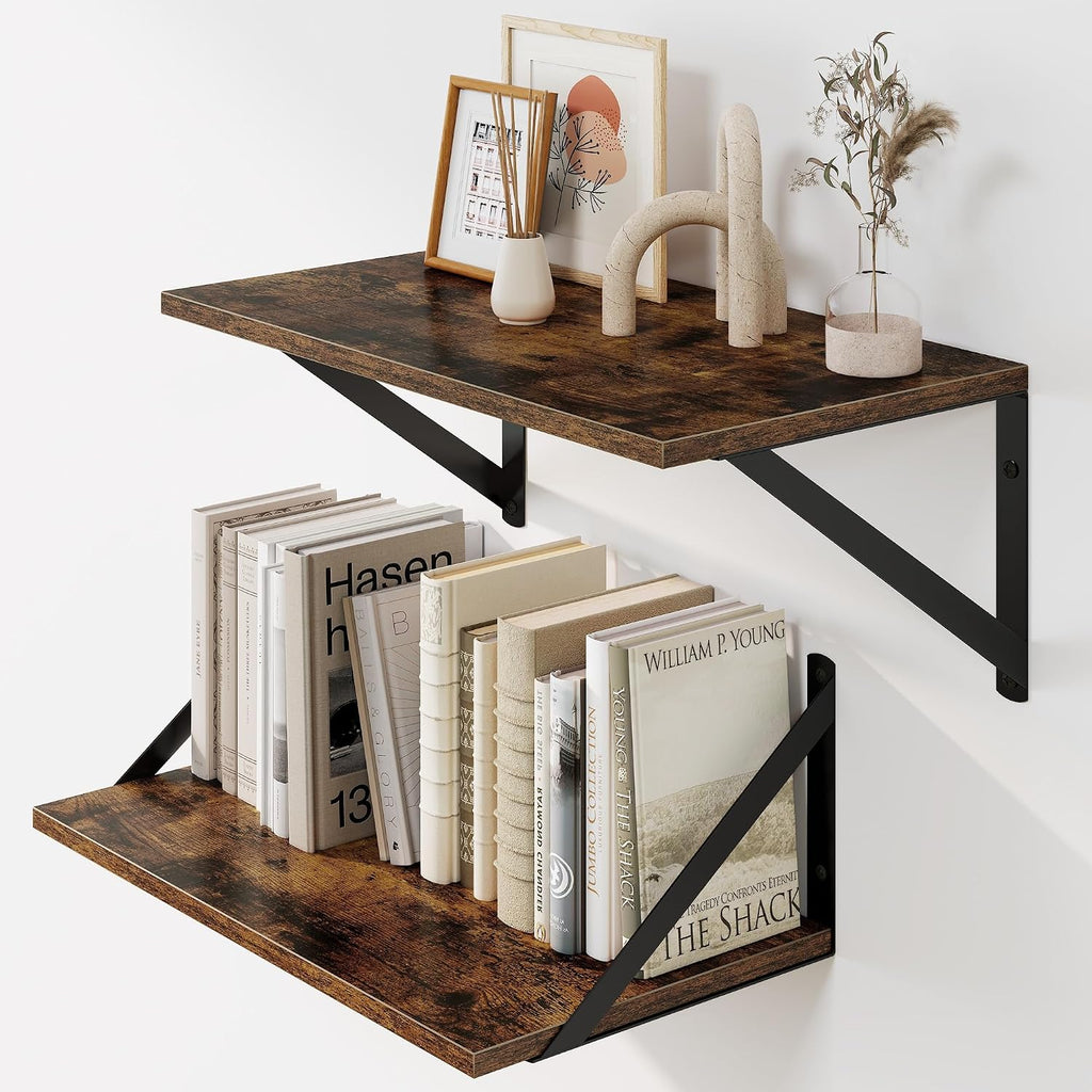 16" Rustic Brown Floating Shelves Set of 2