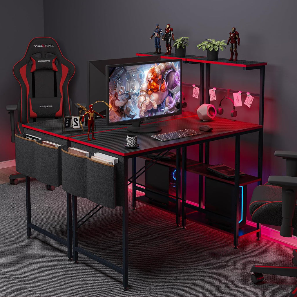 44" Black Gaming Desk with LED & Storage
