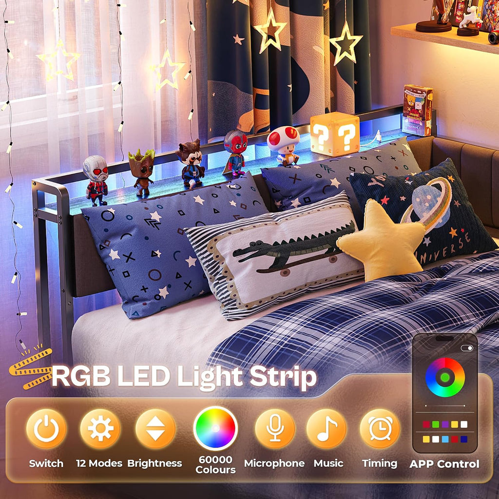 Full Corner Bed Frame with Desk & LED