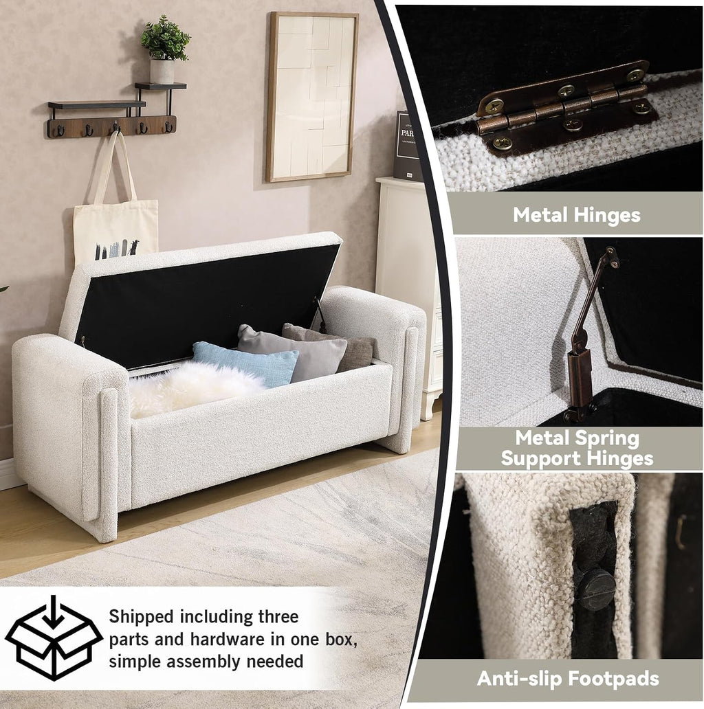 58" Boucle Storage Ottoman Bench