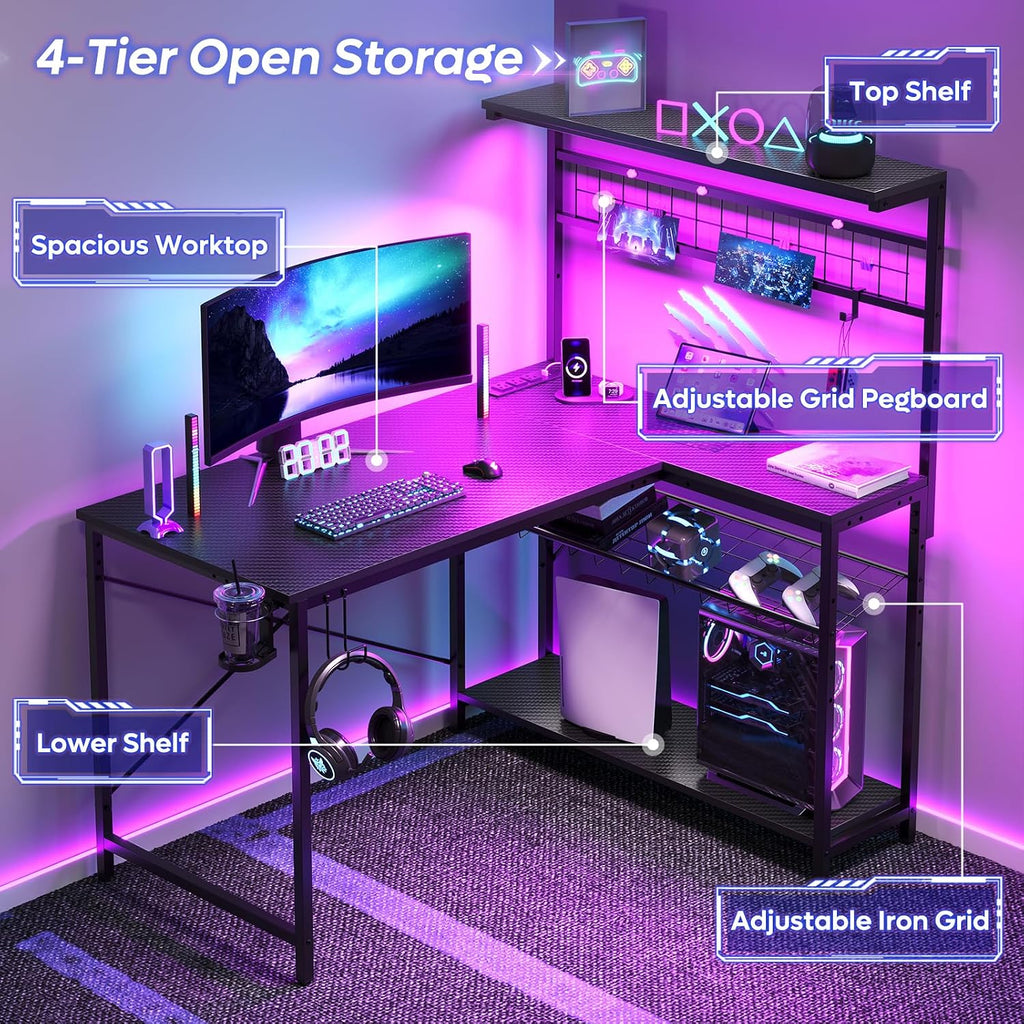 42" Black L-Shaped Gaming Desk