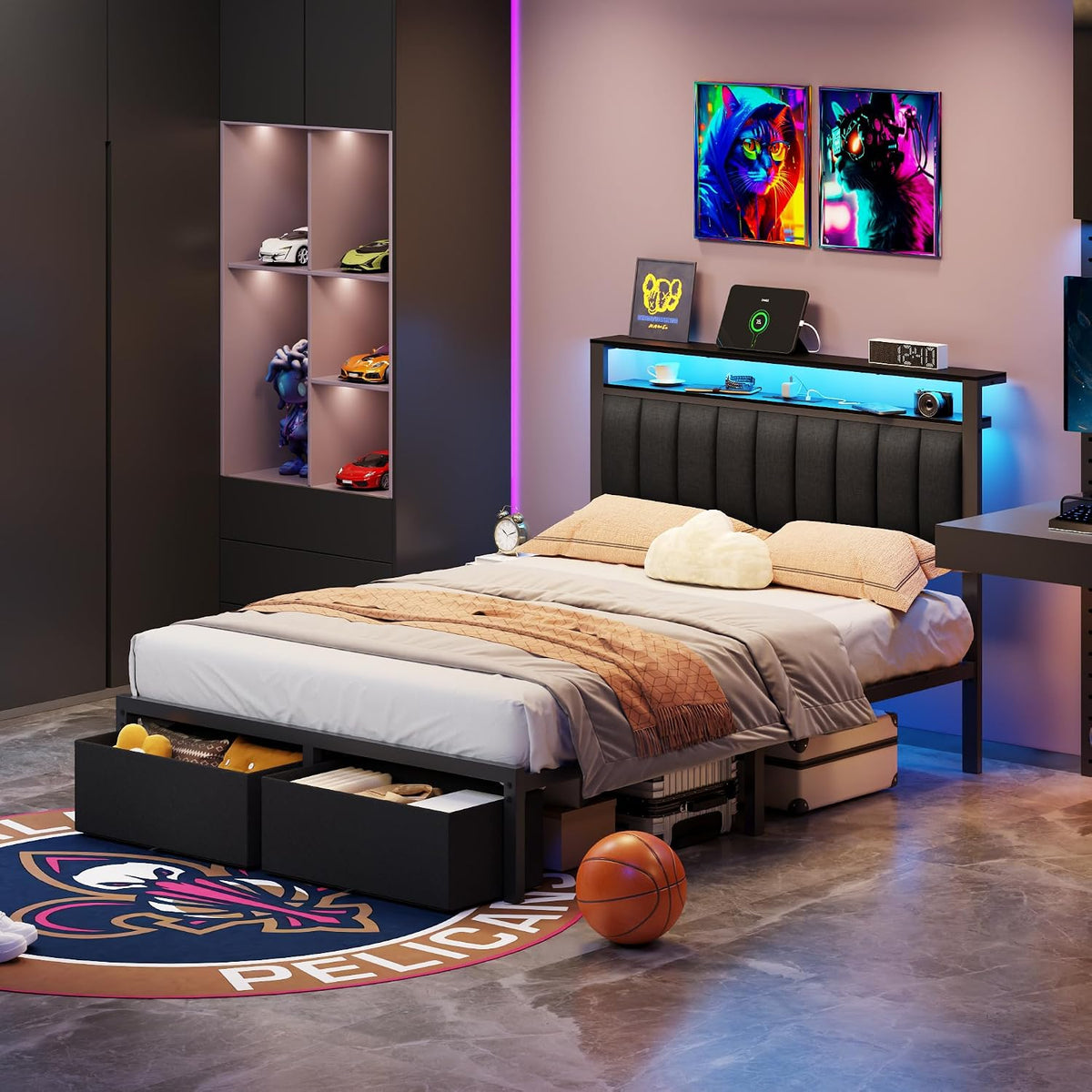 Full Bed Frame with Drawers & Headboard