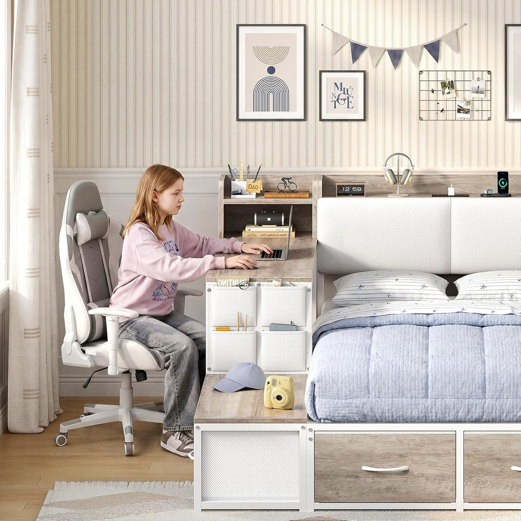 Twin Corner Bed with Desk & 4 Drawers