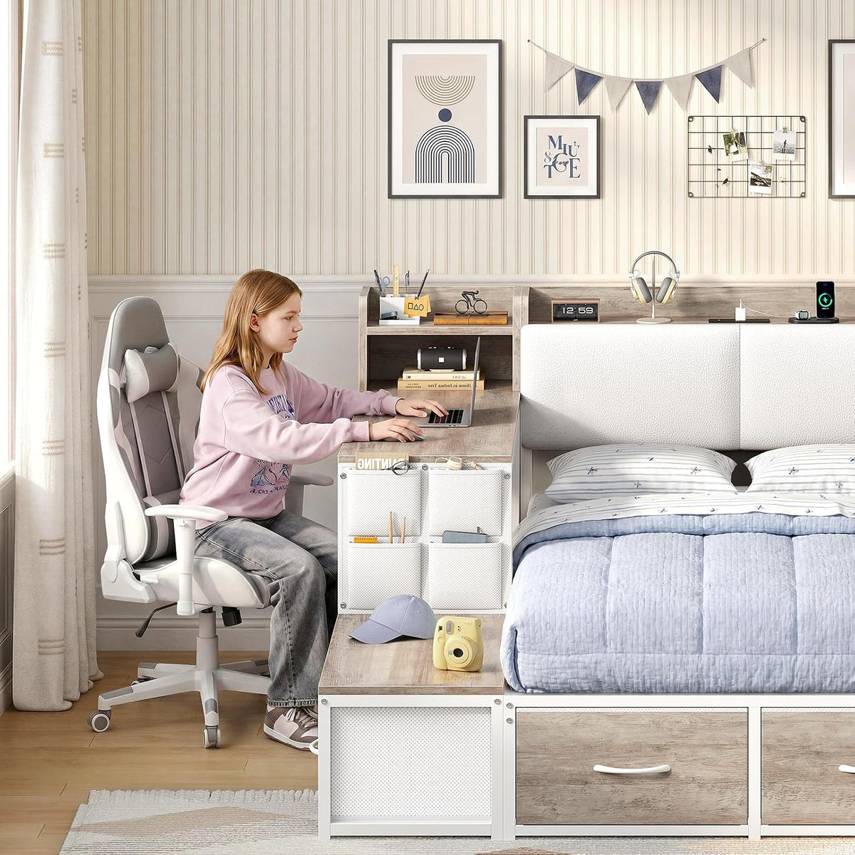 Twin Corner Bed with Desk & 4 Drawers