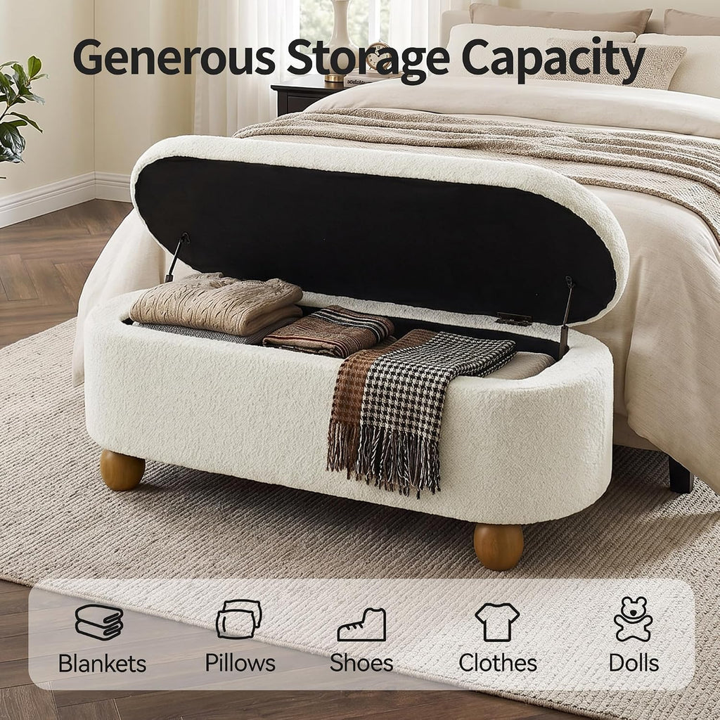 44.8" Beige Storage Ottoman Bench