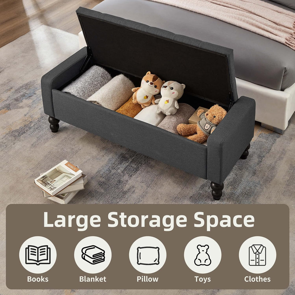 50" Tufted Storage Ottoman Bench Dark Gray