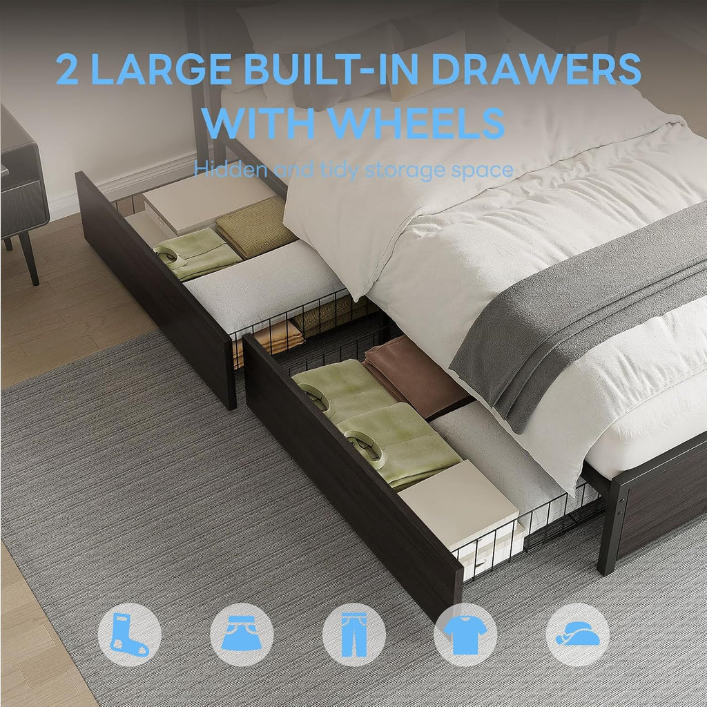 Twin XL Bed Frame with Drawers & LED