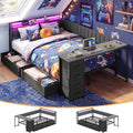 Full Corner Bed Frame with Desk & LED