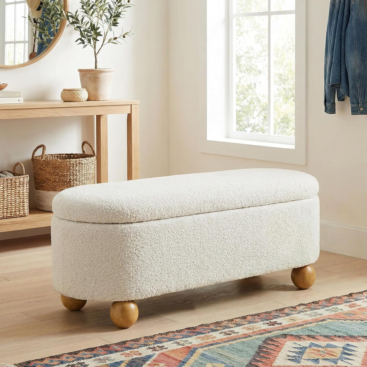 44.8" Beige Storage Ottoman Bench