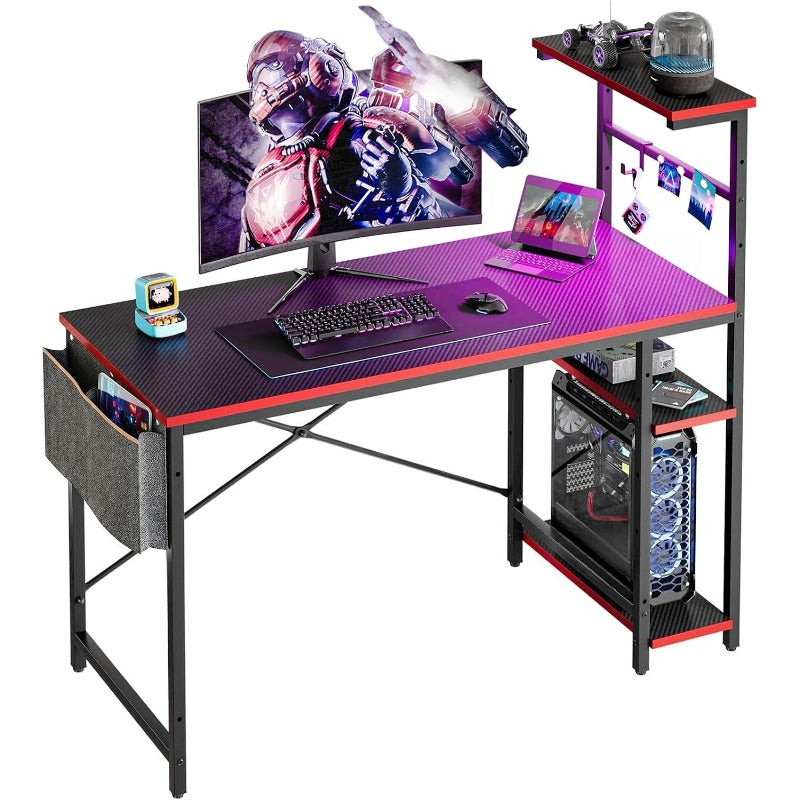 44" Black Gaming Desk with LED & Storage