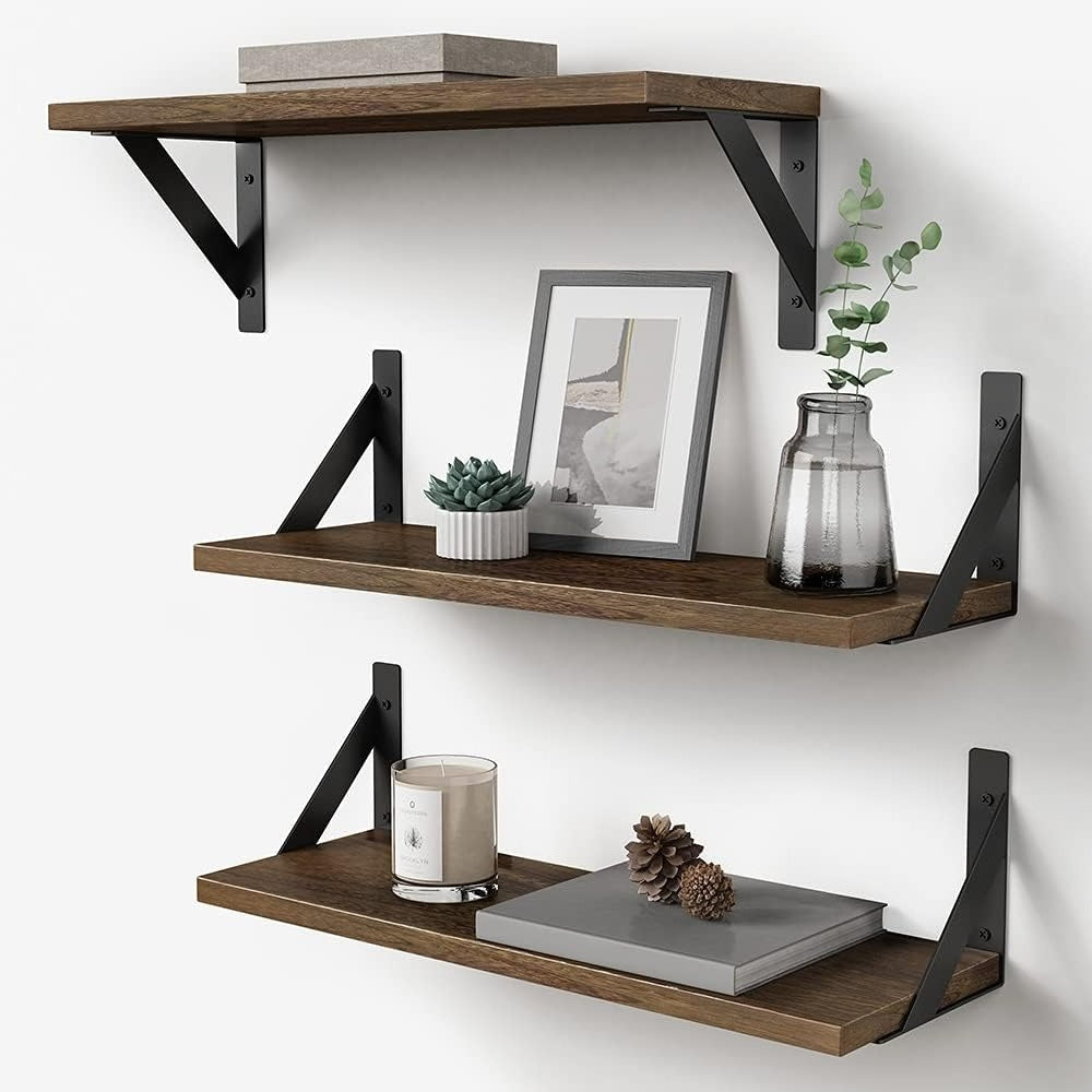 17" Dark Brown Floating Shelves Set of 3