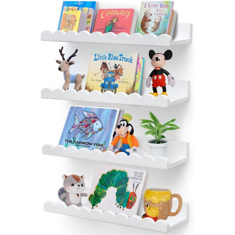 15.6" White Scalloped Floating Shelves Set of 4