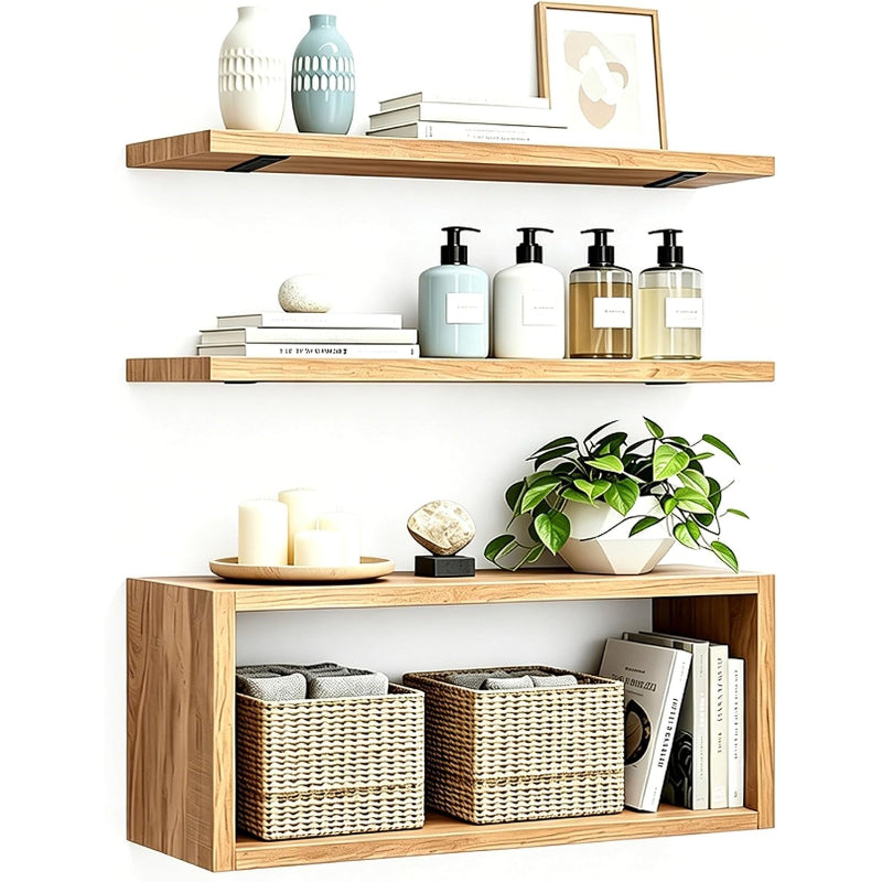 15.7" Brown Floating Shelves 3-Pack